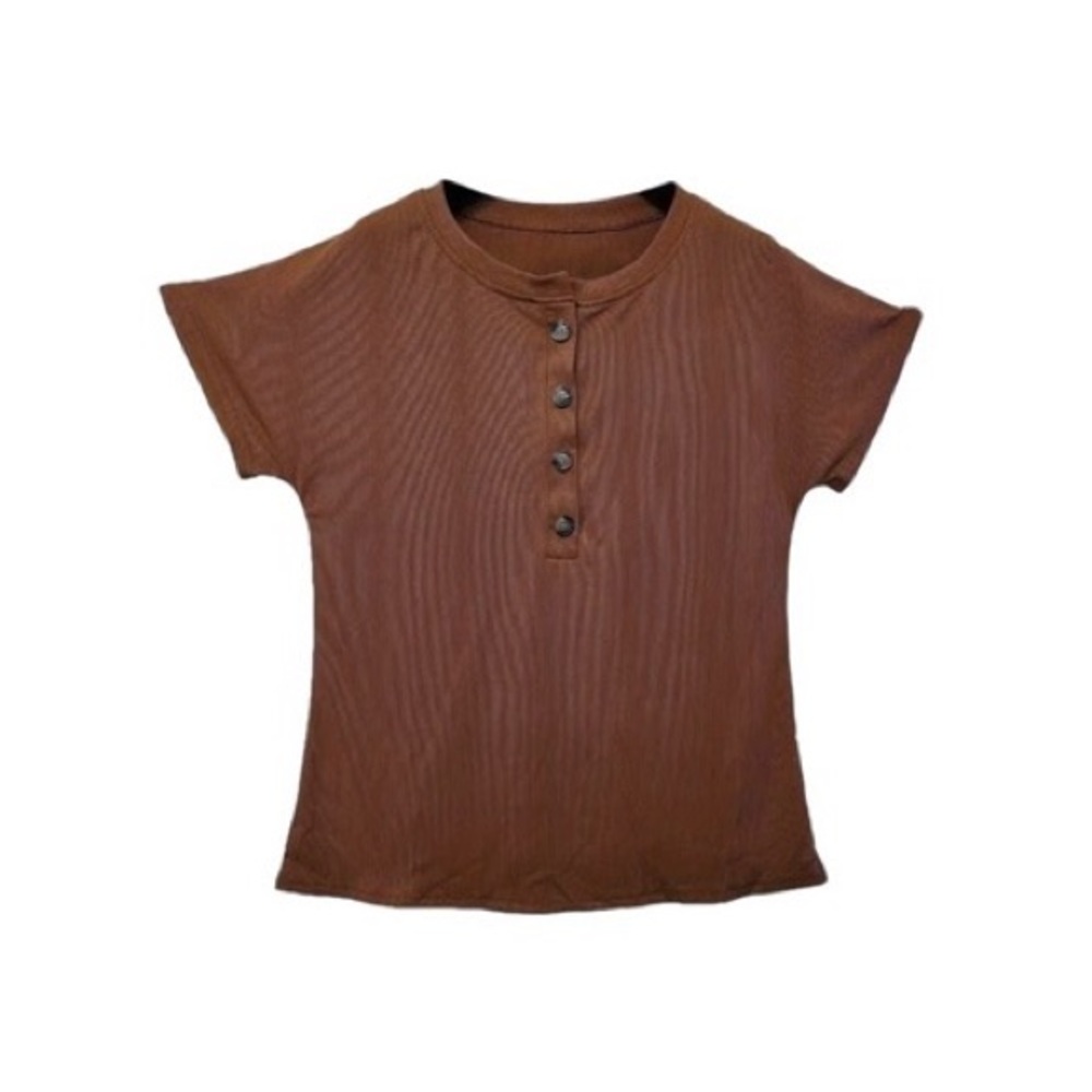 Kids Short Sleeve Brown Henley Tee